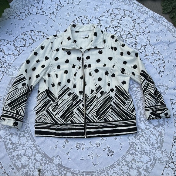 Erin London Women’s Black and White abstract print Women's Zip Jean Jacket XL - Picture 13 of 15